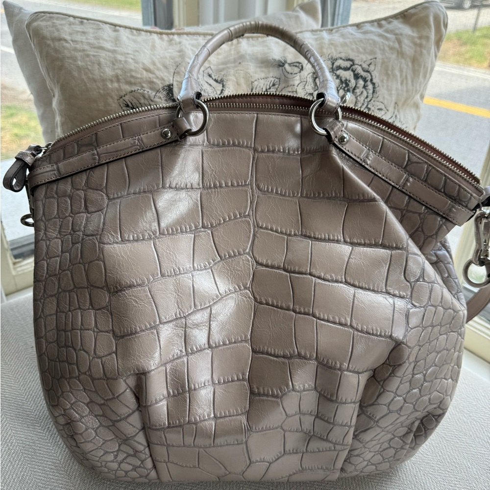 Coach pink croc handbag with strap